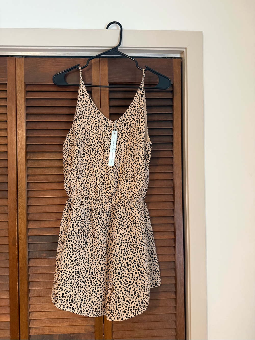 She and Sky Beige and Black Spotted Sleeveless Romper